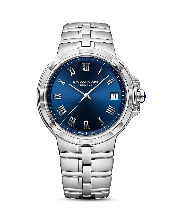 RAYMOND WEIL PARSIFAL BLUE DIAL WATCH, 41MM,5580-ST-00508