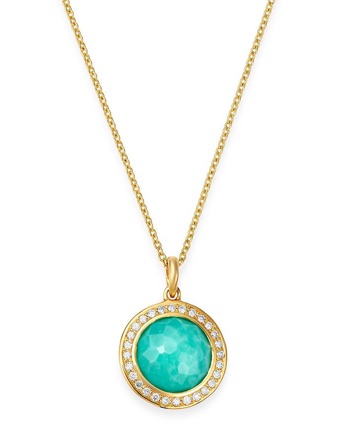 Shop Ippolita 18k Yellow Gold Lollipop Turquoise Mini Pendant Necklace With Pave Diamonds, 18 In Blue/gold