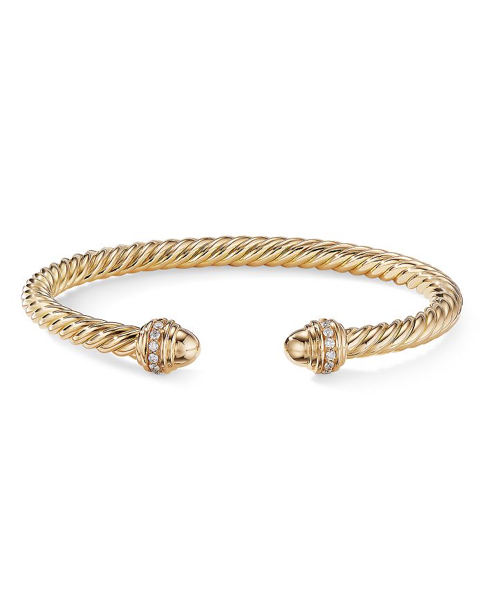 David Yurman - Cable Bracelet in 18K Gold with Gold Dome & Diamonds