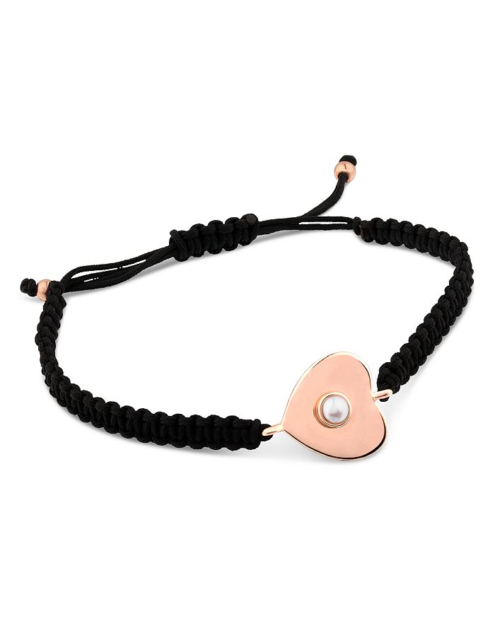 Tous Super Power Cultured Freshwater Pearl Heart Cord Bracelet In Rose Gold/black