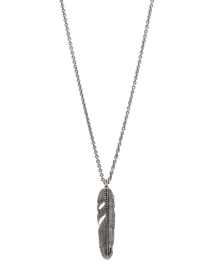 Shop John Varvatos Collection Sterling Silver Black Diamond Feather Pendant Necklace, 24
