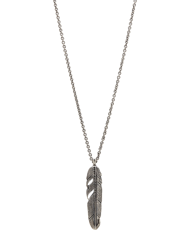 John Varvatos Collection Sterling Silver Black Diamond Feather Pendant Necklace, 24 In Silver