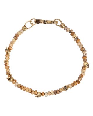 Jasper Bead & Brass Skulls Bracelet