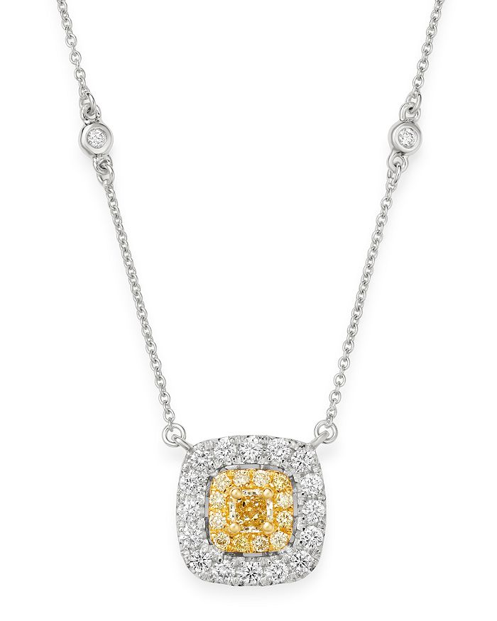 Bloomingdale's Cushion-cut Yellow & White Diamond Pendant Necklace In 18k White & Yellow Gold, 18 - 100% Exclusive In Yellow/white