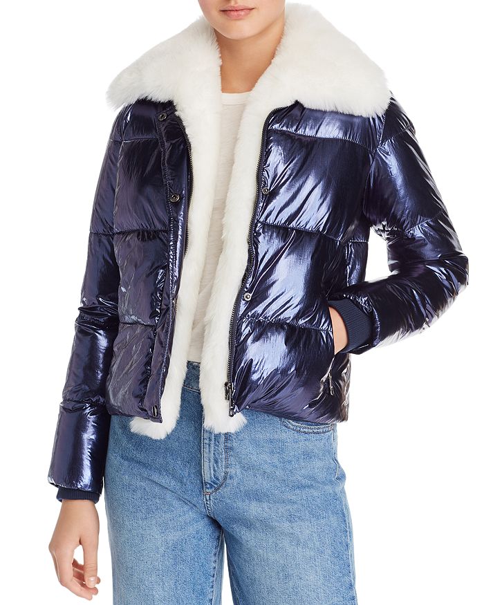 Vigoss Faux Fur Trim Metallic Puffer Jacket Bloomingdale s