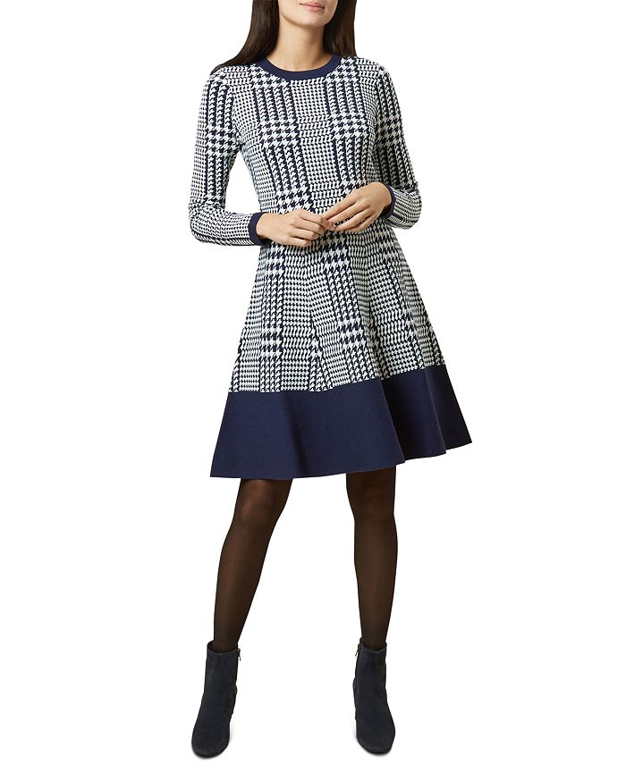 HOBBS LONDON CALLIE HOUNDSTOOTH FIT-AND-FLARE DRESS 011994871185K00
