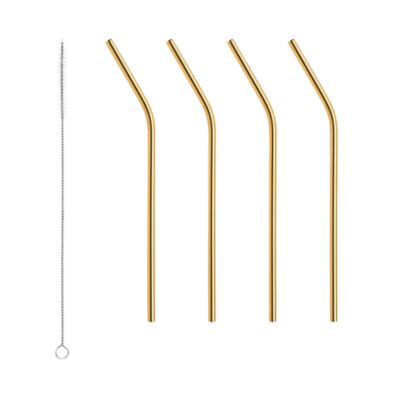 Gold Straws & Cleaning Brush, Set of 4