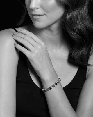 Sterling Silver Black Caviar Rope Bracelet with Diamonds & Black Ceramic