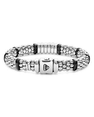 Sterling Silver Black Caviar Rope Bracelet with Diamonds & Black Ceramic