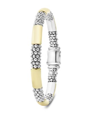 18K Yellow Gold & Sterling Silver High Bar Station Bangle Bracelet