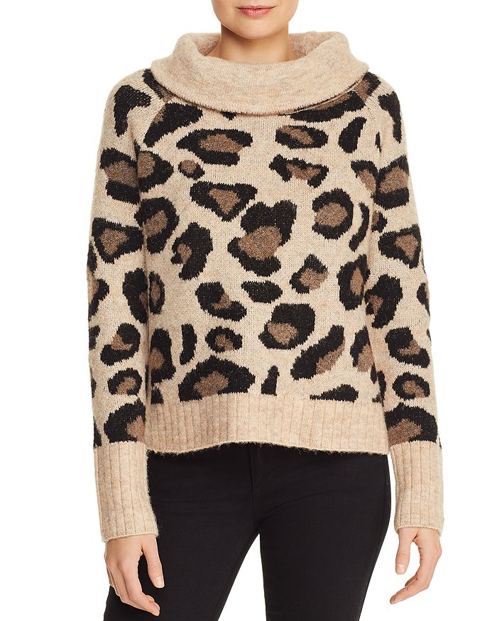 AQUA Leopard Cowl Neck Sweater 100 Exclusive Bloomingdale s