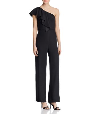 one shoulder crepe jumpsuit