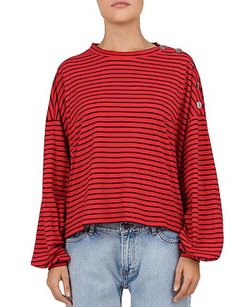 The Kooples Striped Shoulder-Button Top | Bloomingdale's