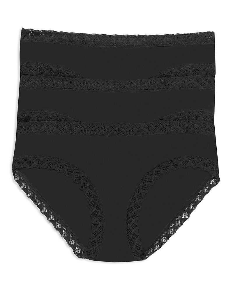 Natori Bliss Lace Trim High Rise Brief Underwear 3-pack 755058mp In Black