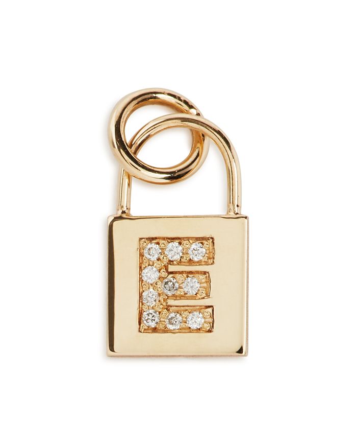 Zoë Chicco 14k Yellow Gold Initial Padlock Charm With Diamonds In E/gold
