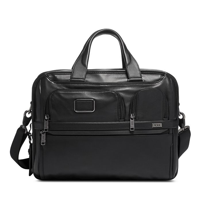 Tumi Alpha 3 Leather Expandable Organizer Laptop Brief In Black