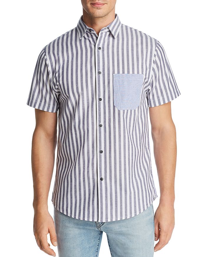 Sovereign Code Union Short-sleeve Mixed-stripe Regular Fit Shirt In Blue