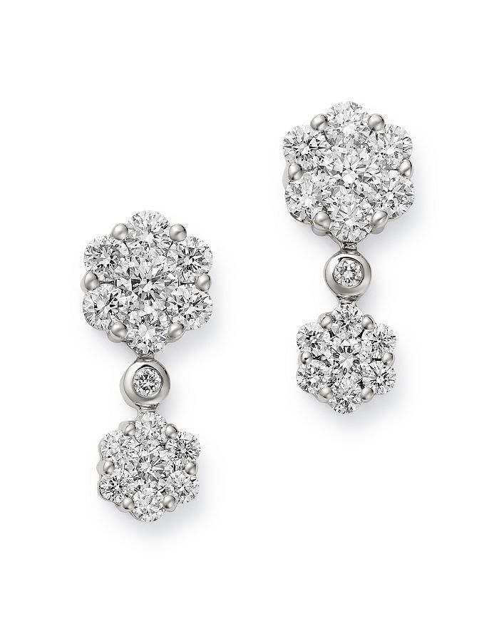 Bloomingdale's Diamond Cluster Drop Earrings In 14k White Gold, 1.5 Ct. T.w. - 100% Exclusive