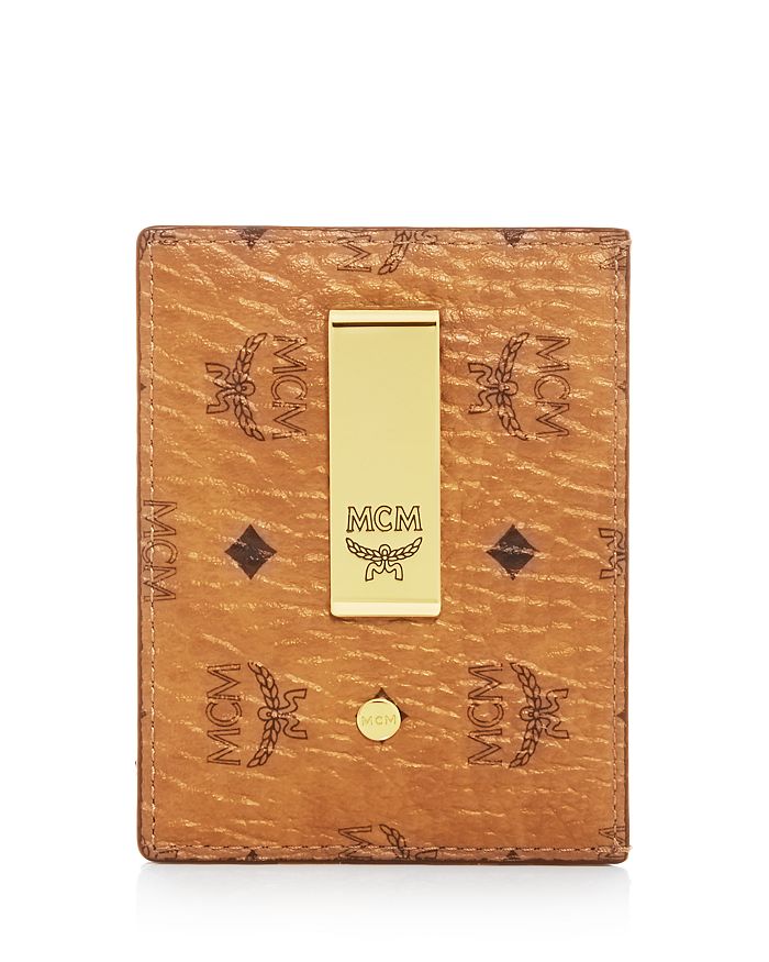 Mcm Visetos Money Clip Card Case In Cognac