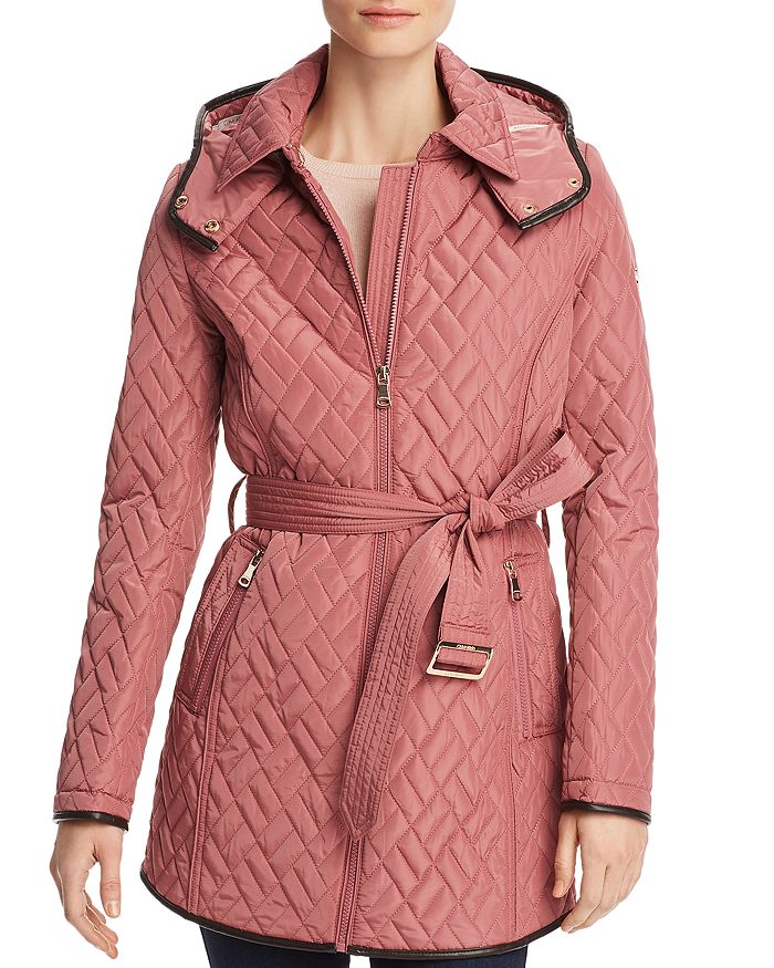 Calvin Klein Belted Quilted Jacket In Mauve