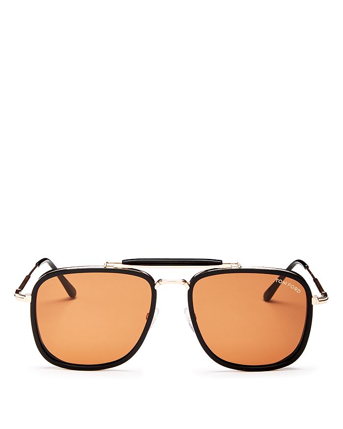Tom Ford Men's Huck Brow Bar Aviator Sunglasses, 61mm In Shiny Black