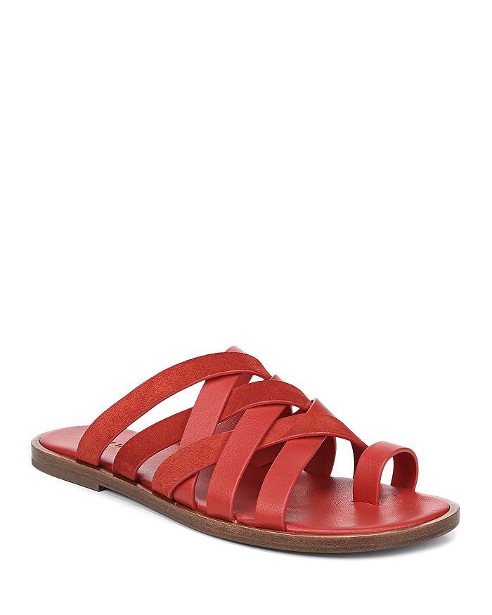 VINCE WOMEN'S PIERS LEATHER & SUEDE STRAPPY SLIDE SANDALS,G3478L1