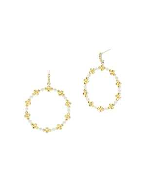 Freida Rothman FLEUR BLOOM EMBELLISHED CLOVER HOOP DROP EARRINGS IN 14K GOLD-PLATED & RHODIUM-PLATED STERLING SILVE