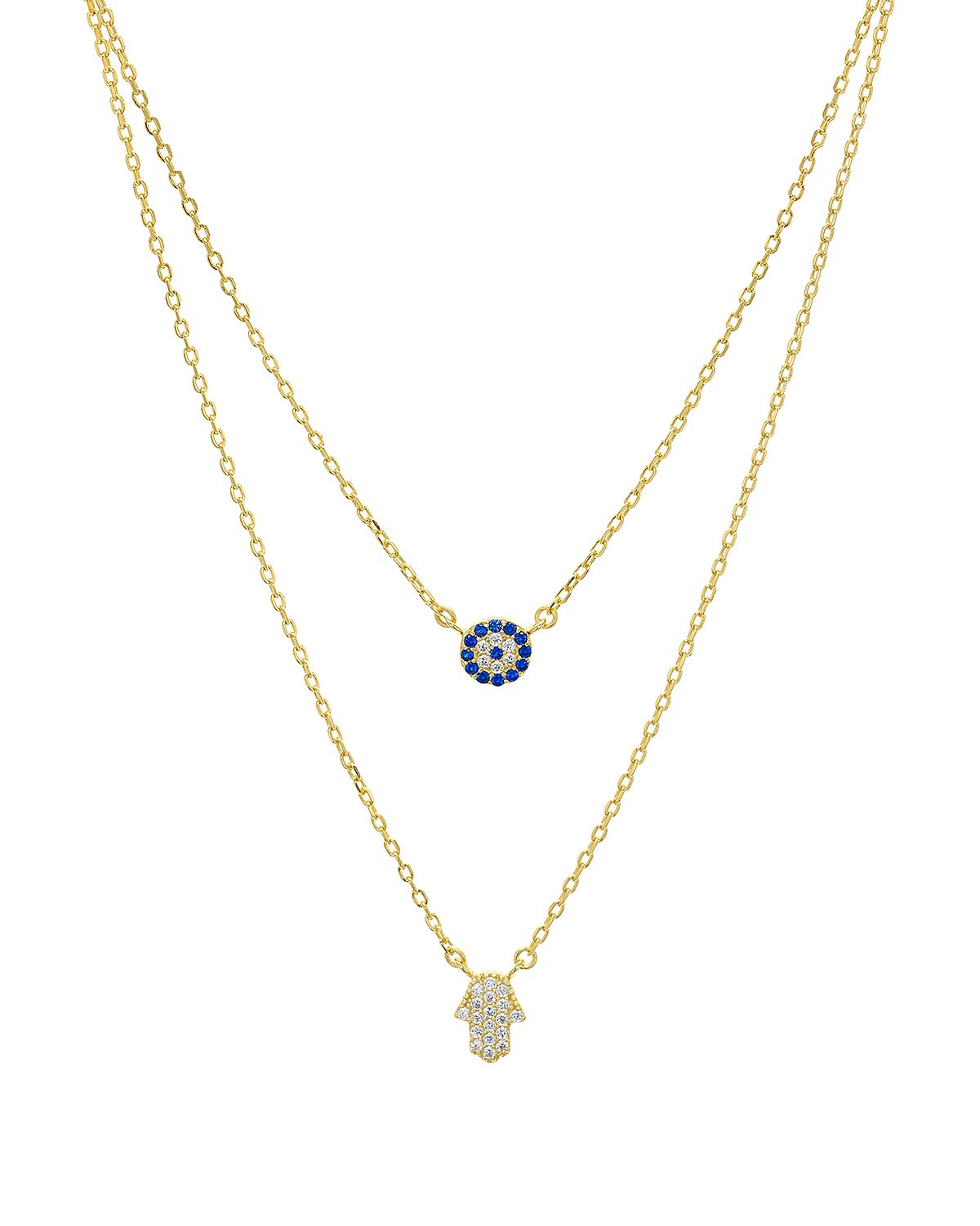 Aqua Double Strand Hamsa Pendant Necklace