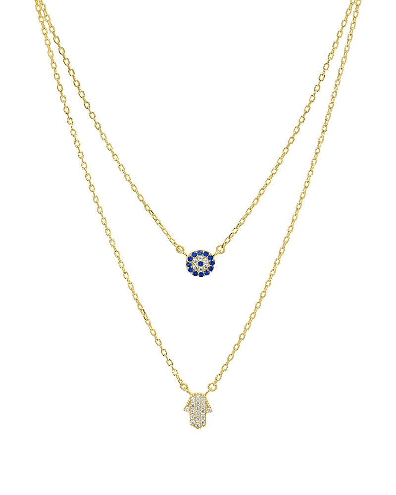Aqua Double Strand Hamsa Pendant Necklace in 14K Gold-Plated Sterling Silver or Sterling Silver, 14-16 - Exclusive