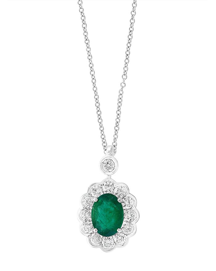 Bloomingdale's Emerald & Diamond Oval Pendant Necklace In 14k White Gold, 18 - 100% Exclusive In Green/white