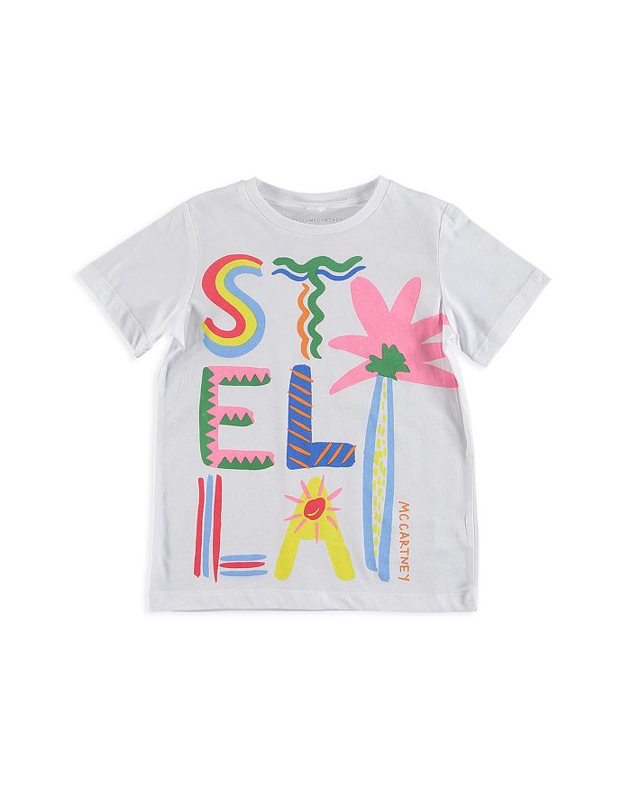 Stella Mccartney Kids' Multicolored Logo Graphic Short-sleeve Tee In White