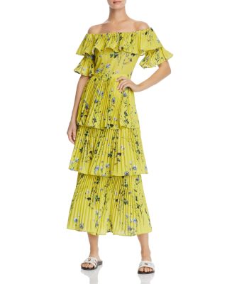 AQUA Pleated Tiered Floral Maxi Dress 