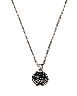 Bamboo Silver Small Round Pendant with Black Sapphire on Chain Necklace, 18