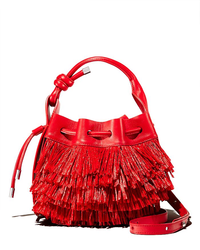 Behno Ina Mini Raffia Fringe Bucket Crossbody - 100% Exclusive In Red