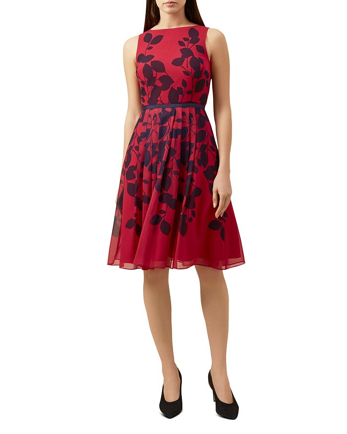 HOBBS LONDON Sienna Leaf Print Fit-and-Flare Dress | Bloomingdale's