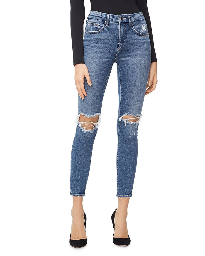 Good American Good Legs High Rise Ripped Skinny Crop Jeans in
