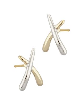 Bloomingdale's Fine Collection - Small Crossover Stud Earrings in 14K White & Yellow Gold - Exclusive