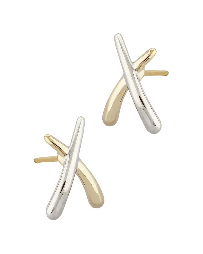 Bloomingdale's Small Crossover Stud Earrings In 14k White & Yellow Gold - 100% Exclusive In White/gold