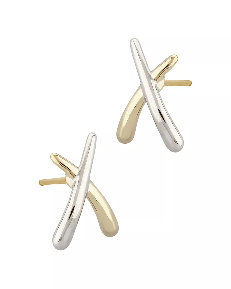 Bloomingdale's Fine Collection Small Crossover Stud Earrings in 14K White & Yellow Gold