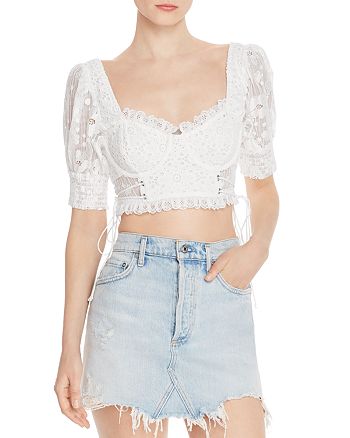 For Love & Lemons Indio Lace Cropped Top | Bloomingdale's
