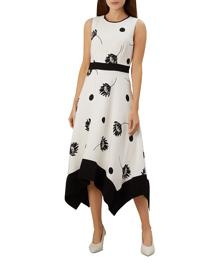 Hobbs London Lucie Sleeveless Floral-and-dot Midi Dress In Ivory Black