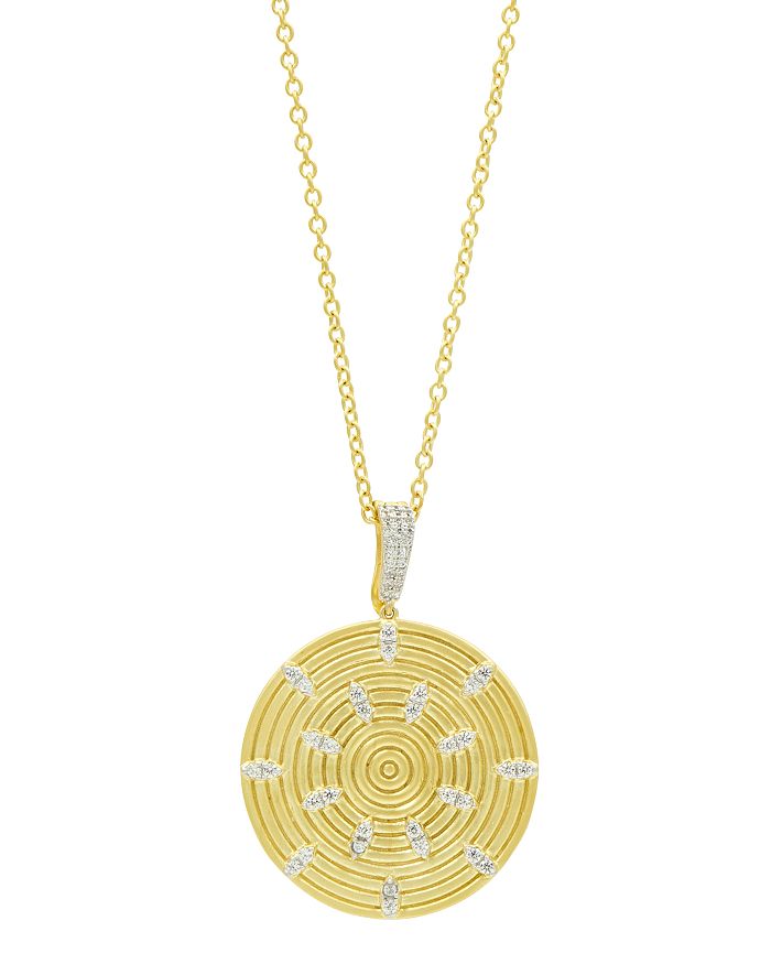 FREIDA ROTHMAN FLEUR BLOOM EMPIRE ROUND PENDANT NECKLACE IN 14K GOLD-PLATED & RHODIUM-PLATED STERLING SILVER, 30,FBPYZN42-30