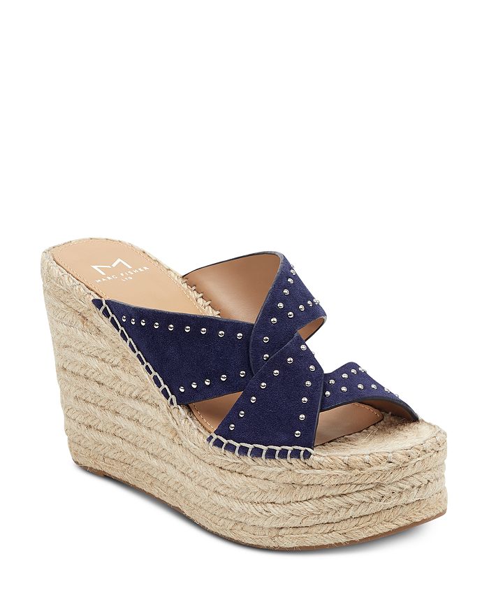 Marc Fisher Ltd Women s Angelina Studded Espadrille Wedge Sandals In Dark Blue Suede ModeSens