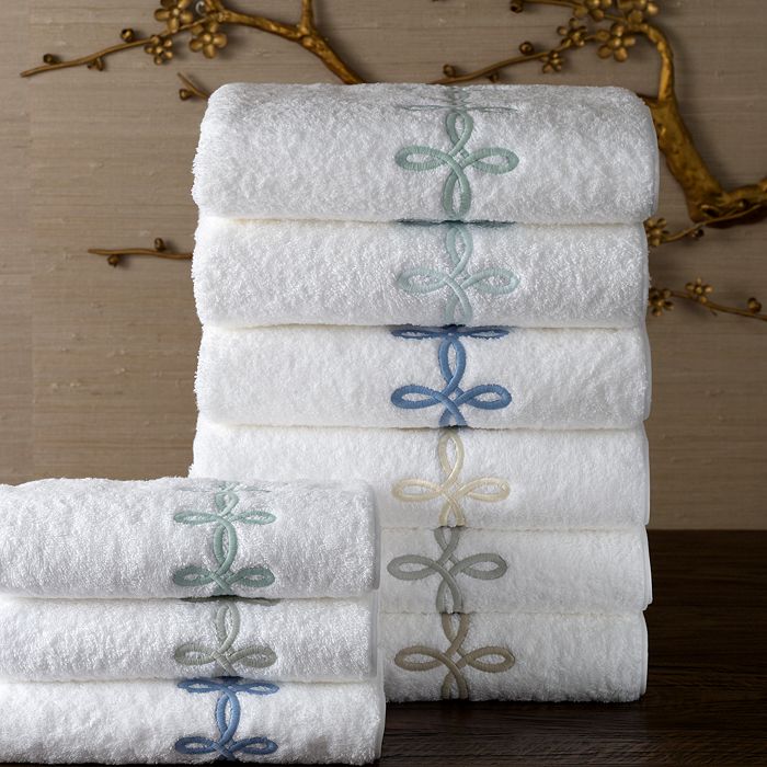 Shop Matouk Gordian Knot Milagro Hand Towel - 100% Exclusive In White/navy Blue