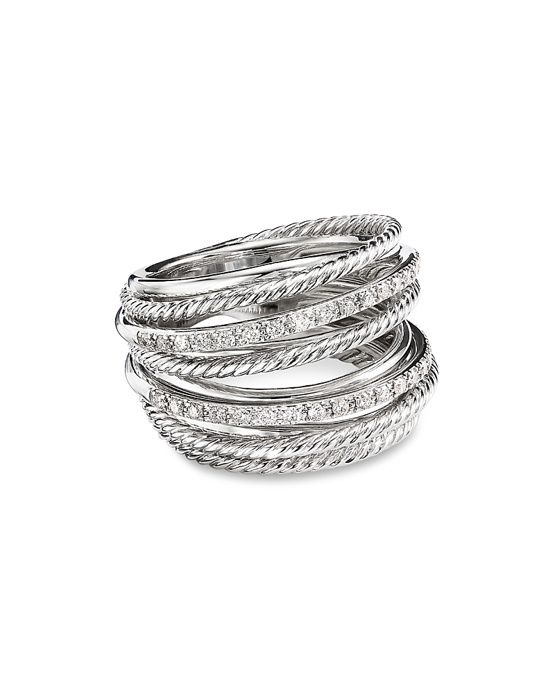 David Yurman Sterling Silver Crossover Wide Ring with Diamonds, 9