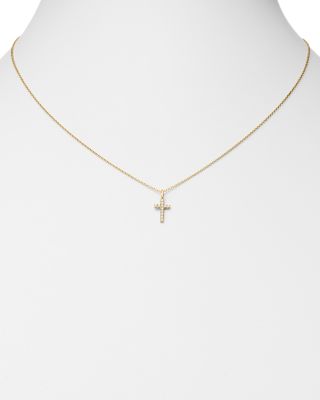 Diamond Cross Pendant Necklace in 14K Yellow Gold, 0.08 tcw 