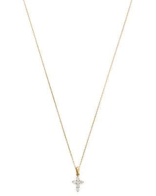 Diamond Mini Cross Pendant Necklace in 14K Yellow Gold, 0.25 tcw 