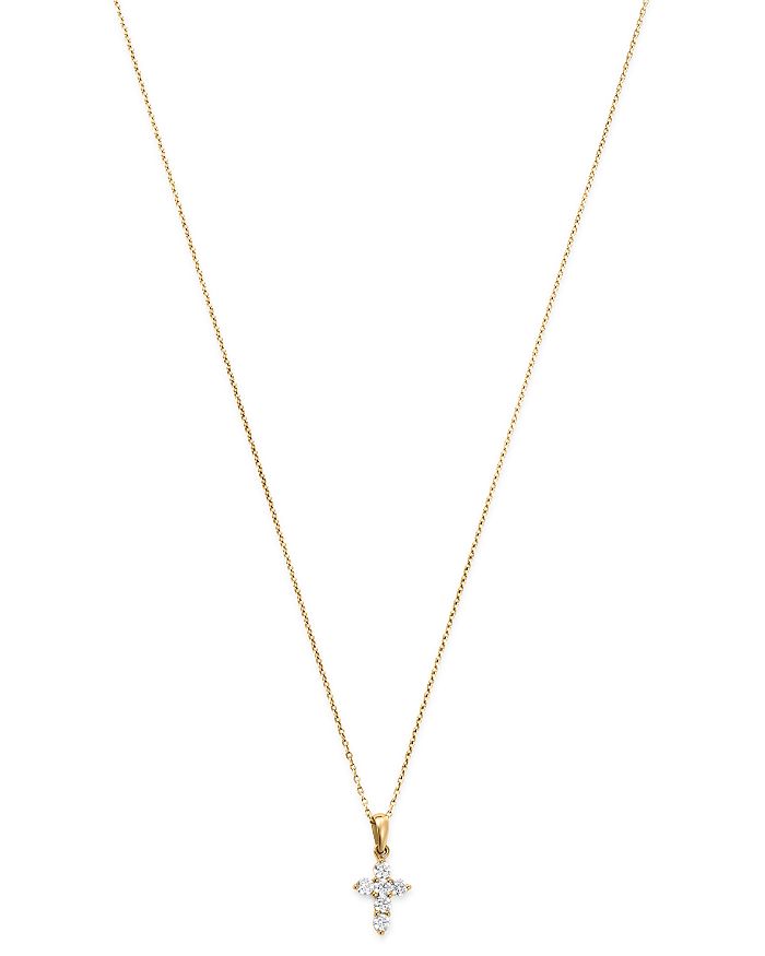 Bloomingdale's Diamond Mini Cross Pendant Necklace In 14k Yellow Gold, 0.25 Ct. T.w. - 100% Exclusive In White