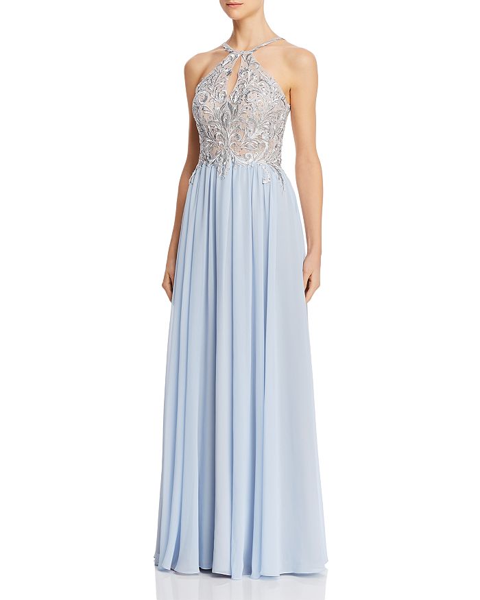 Avery G Embroidered Chiffon Gown In Periwinkle