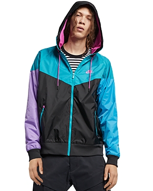 Nike Hooded Color-block Jacket In Black/teal/fuchsia